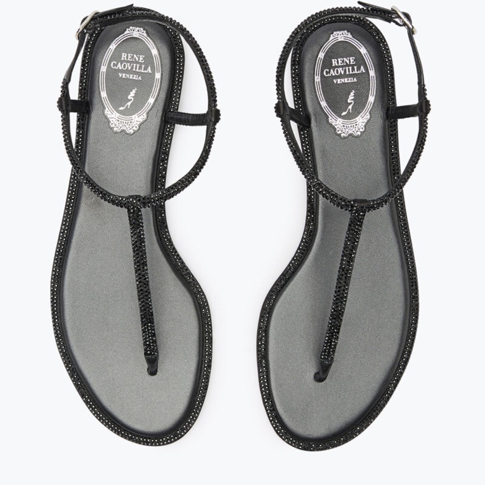 Rene Caovilla DIANA CRYSTAL BLACK SANDAL 10